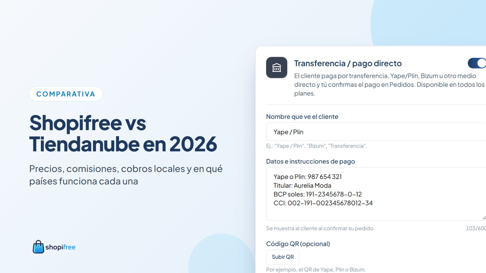 Shopifree vs Tiendanube en 2026: precios, comisiones y cuál conviene