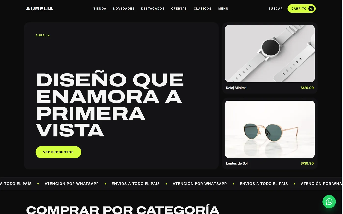 Example store with the Pulso theme on desktop